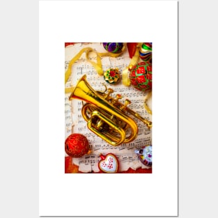 Brass Pocket Trumpet And Christmas Ornaments Posters and Art
